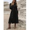 image:imagechouyatou Women Fall Belted Midi Long Corduroy Shirt Dress Long Sleeve Casual Western ALine Winter DressBlack