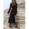 image:imagechouyatou Women Fall Belted Midi Long Corduroy Shirt Dress Long Sleeve Casual Western ALine Winter DressBlack