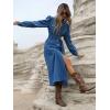 image:imagechouyatou Women Fall Belted Midi Long Corduroy Shirt Dress Long Sleeve Casual Western ALine Winter DressBlue