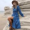 image:imagechouyatou Women Fall Belted Midi Long Corduroy Shirt Dress Long Sleeve Casual Western ALine Winter DressBlue