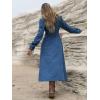 image:imagechouyatou Women Fall Belted Midi Long Corduroy Shirt Dress Long Sleeve Casual Western ALine Winter DressBlue