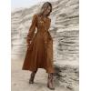 image:imagechouyatou Women Fall Belted Midi Long Corduroy Shirt Dress Long Sleeve Casual Western ALine Winter DressBrown