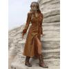 image:imagechouyatou Women Fall Belted Midi Long Corduroy Shirt Dress Long Sleeve Casual Western ALine Winter DressBrown