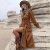 image:imagechouyatou Women Fall Belted Midi Long Corduroy Shirt Dress Long Sleeve Casual Western ALine Winter DressBrown