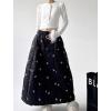 image:imagechouyatou Women Winter Floral Padded ALine Quilted Skirt Elastic Waist Warm Maxi Puffer Insulated SkirtBlack