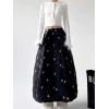image:imagechouyatou Women Winter Floral Padded ALine Quilted Skirt Elastic Waist Warm Maxi Puffer Insulated SkirtBlack