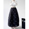 image:imagechouyatou Women Winter Floral Padded ALine Quilted Skirt Elastic Waist Warm Maxi Puffer Insulated SkirtBlack
