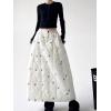 image:imagechouyatou Women Winter Floral Padded ALine Quilted Skirt Elastic Waist Warm Maxi Puffer Insulated SkirtWhite