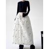 image:imagechouyatou Women Winter Floral Padded ALine Quilted Skirt Elastic Waist Warm Maxi Puffer Insulated SkirtWhite