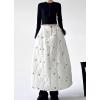 image:imagechouyatou Women Winter Floral Padded ALine Quilted Skirt Elastic Waist Warm Maxi Puffer Insulated SkirtWhite