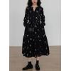 image:imagechouyatou Womens 2025 Fall Floral Corduroy Shirt Dress Button Down ALine Midi Long Winter DressBlack