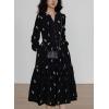 image:imagechouyatou Womens 2025 Fall Floral Corduroy Shirt Dress Button Down ALine Midi Long Winter DressBlack