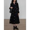 image:imagechouyatou Womens 2025 Fall Floral Corduroy Shirt Dress Button Down ALine Midi Long Winter DressBlack