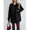 image:imagechouyatou Womens 2025 Fall Winter Double Breasted Wool Coat Mid Long Dressy Casual Pea Coat OvercoatBlack