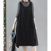 image:imagechouyatou Womens Babydoll Sleeveless Corduroy Overall Dress Zip Up Fall Winter Midi Jumper Tank DressBlack