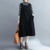 image:imagechouyatou Womens Babydoll Sleeveless Corduroy Overall Dress Zip Up Fall Winter Midi Jumper Tank DressBlack