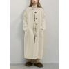 image:imagechouyatou Womens Button Down Wool Coat Loose Fit Trench Coat Winter Mid Long Overcoat with Removable ScarfBeige