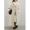 image:imagechouyatou Womens Button Down Wool Coat Loose Fit Trench Coat Winter Mid Long Overcoat with Removable ScarfBeige