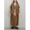 image:imagechouyatou Womens Button Down Wool Coat Loose Fit Trench Coat Winter Mid Long Overcoat with Removable ScarfBrown