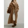 image:imagechouyatou Womens Button Down Wool Coat Loose Fit Trench Coat Winter Mid Long Overcoat with Removable ScarfBrown