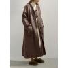 image:imagechouyatou Womens Button Down Wool Coat Loose Fit Trench Coat Winter Mid Long Overcoat with Removable ScarfCoffee