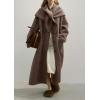 image:imagechouyatou Womens Button Down Wool Coat Loose Fit Trench Coat Winter Mid Long Overcoat with Removable ScarfCoffee