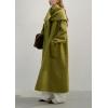 image:imagechouyatou Womens Button Down Wool Coat Loose Fit Trench Coat Winter Mid Long Overcoat with Removable ScarfGreen