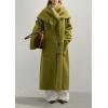 image:imagechouyatou Womens Button Down Wool Coat Loose Fit Trench Coat Winter Mid Long Overcoat with Removable ScarfGreen