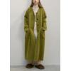 image:imagechouyatou Womens Button Down Wool Coat Loose Fit Trench Coat Winter Mid Long Overcoat with Removable ScarfGreen