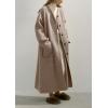 image:imagechouyatou Womens Button Down Wool Coat Loose Fit Trench Coat Winter Mid Long Overcoat with Removable ScarfKhaki