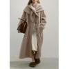 image:imagechouyatou Womens Button Down Wool Coat Loose Fit Trench Coat Winter Mid Long Overcoat with Removable ScarfKhaki