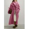 image:imagechouyatou Womens Button Down Wool Coat Loose Fit Trench Coat Winter Mid Long Overcoat with Removable ScarfRose Red
