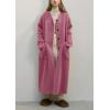 image:imagechouyatou Womens Button Down Wool Coat Loose Fit Trench Coat Winter Mid Long Overcoat with Removable ScarfRose Red