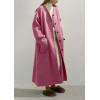 image:imagechouyatou Womens Button Down Wool Coat Loose Fit Trench Coat Winter Mid Long Overcoat with Removable ScarfRose Red