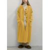 image:imagechouyatou Womens Button Down Wool Coat Loose Fit Trench Coat Winter Mid Long Overcoat with Removable ScarfYellow