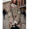 image:imagechouyatou Womens Fall Button Down Boho Midi Long Cargigan Coat Winter Mock Neck Tribal Floral CoatiganGreen