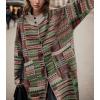 image:imagechouyatou Womens Fall Button Down Boho Midi Long Cargigan Coat Winter Mock Neck Tribal Floral CoatiganGreen