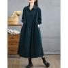 image:imagechouyatou Womens Fall Button Down Corduroy Shirt Dress Long Sleeve ALine Pleated Midi Long Winter DressBlue
