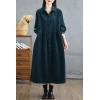 image:imagechouyatou Womens Fall Button Down Corduroy Shirt Dress Long Sleeve ALine Pleated Midi Long Winter DressBlue