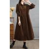 image:imagechouyatou Womens Fall Button Down Corduroy Shirt Dress Long Sleeve ALine Pleated Midi Long Winter DressBrown