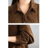 image:imagechouyatou Womens Fall Button Down Corduroy Shirt Dress Long Sleeve ALine Pleated Midi Long Winter DressBrown