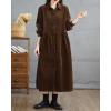 image:imagechouyatou Womens Fall Button Down Corduroy Shirt Dress Long Sleeve ALine Pleated Midi Long Winter DressBrown