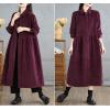 image:imagechouyatou Womens Fall Button Down Corduroy Shirt Dress Long Sleeve ALine Pleated Midi Long Winter DressBurgundy