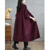 image:imagechouyatou Womens Fall Button Down Corduroy Shirt Dress Long Sleeve ALine Pleated Midi Long Winter DressBurgundy