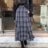 image:imagechouyatou Womens Fall Winter Elegant Plaid Tassels Fringe Lined Tweed Zip Up A Line Long Midi SkirtBlue