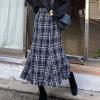 image:imagechouyatou Womens Fall Winter Elegant Plaid Tassels Fringe Lined Tweed Zip Up A Line Long Midi SkirtBlue