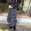 image:imagechouyatou Womens Fall Winter Elegant Plaid Tassels Fringe Lined Tweed Zip Up A Line Long Midi SkirtBlue