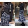 image:imagechouyatou Womens Fall Winter Elegant Plaid Tassels Fringe Lined Tweed Zip Up A Line Long Midi SkirtBlue
