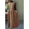 image:imagechouyatou Womens Fall Winter Sleeveless Corduroy Overall Dress Jumper Maxi Babydoll Tank Dress with PocketBrown