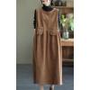 image:imagechouyatou Womens Fall Winter Sleeveless Corduroy Overall Dress Jumper Maxi Babydoll Tank Dress with PocketBrown